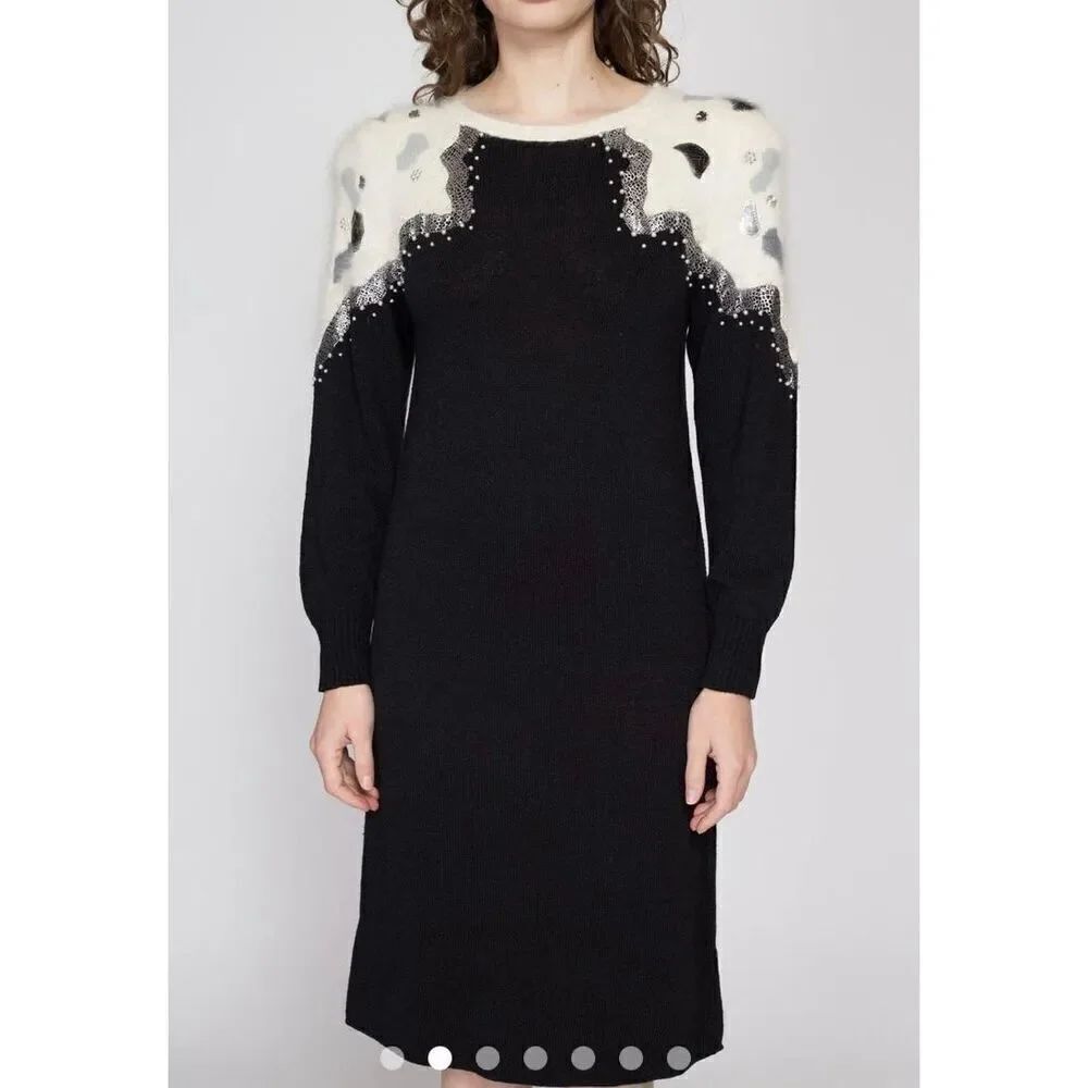 Carole M Vintage 80’s knit Angora sweater dress M 8-10
